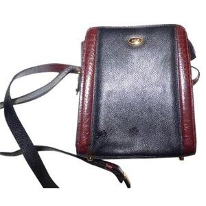 Bally Vintage Black Leather And Brown Crocodile Embossed